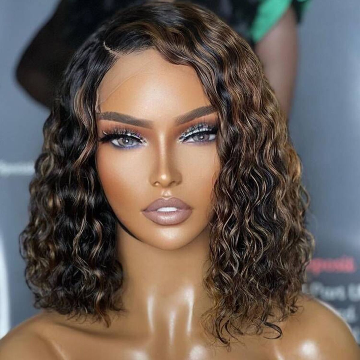 Highlight Short Wig Water Wave 180% Density 13×4 Lace Front Wig