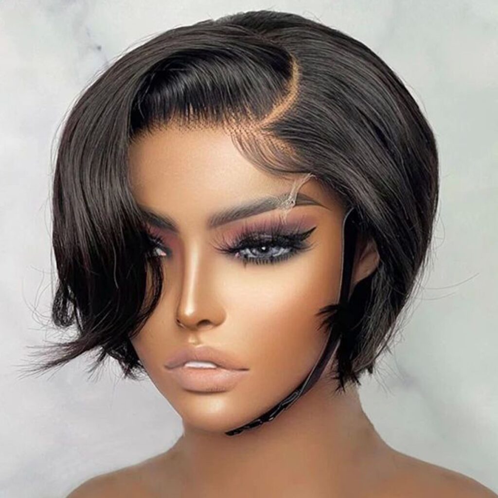 Glueless Human Hair Wigs Pixie Cut Straight Side Part Lace Front Wigs Inch Tinashehair