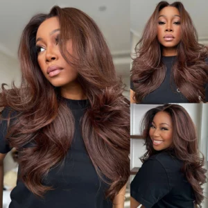 Tinashe hair layered cut loose wave dark brown wig