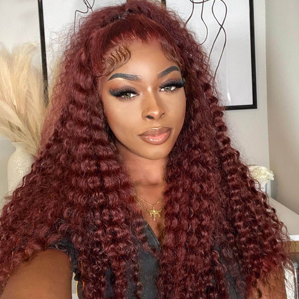 #33 reddish brown deep wave lace wig