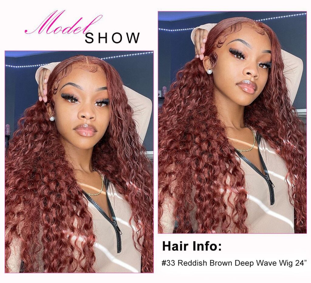 #33 reddish brown deep wave lace wig