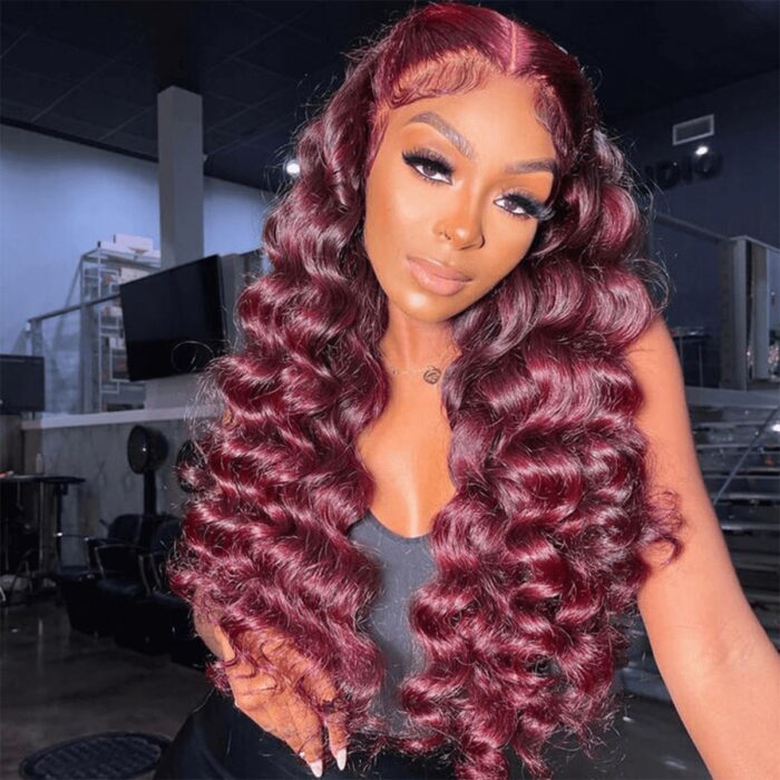 99J Burgundy Loose Deep 13x4 HD Lace Front Wig High 180% Density ...