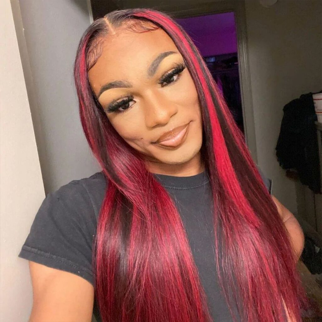 Dark Burgundy With Red Highlights Straight 13x4 HD Lace Frontal Wigs ...