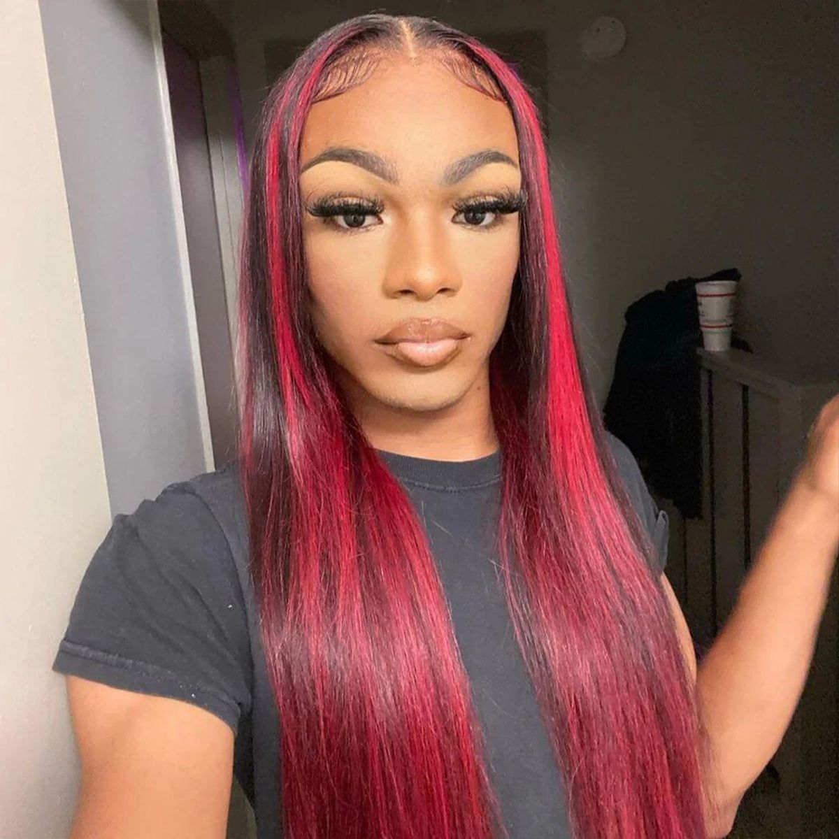 Dark Burgundy With Red Highlights Straight 13×4 HD Lace Frontal Wigs |  Tinashehair