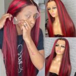 Dark Burgundy with red highlights straight wig