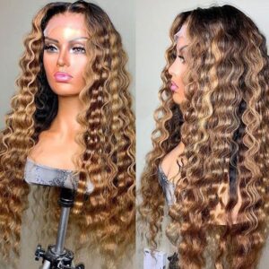 Highlight honey blonde with dark roots loose deep wig Tinashe Hair