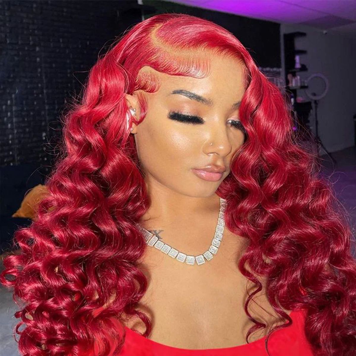 Red loose deep lace wig