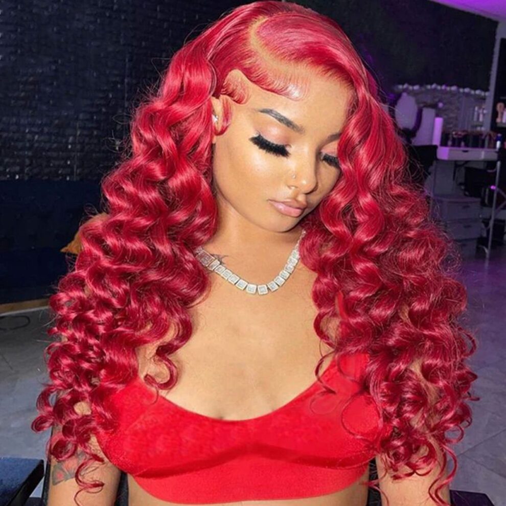 Red Color Loose Deep Undetectable Lace Front Wig Trendy Color Human ...