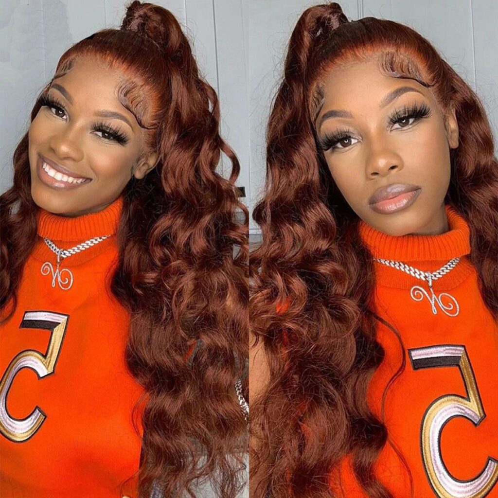 Reddish Brown #33 Body Wave 6x5 13x4 HD Lace Front Wig 180% Human Hair ...