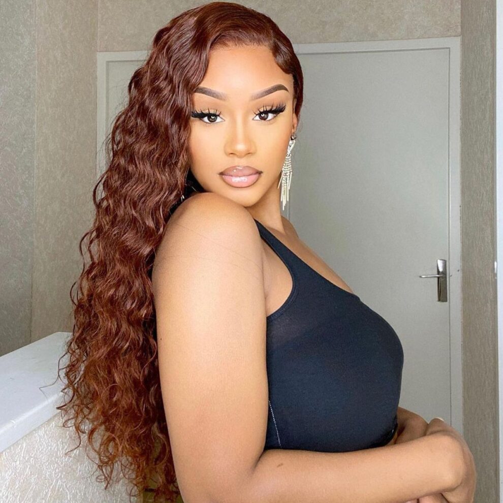 Reddish Brown Water Wave Human Hair Hd Lace Frontal Wig 180 Tinashehair