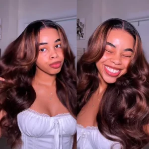 Tinashe hair glueless highlight brown body wave wig