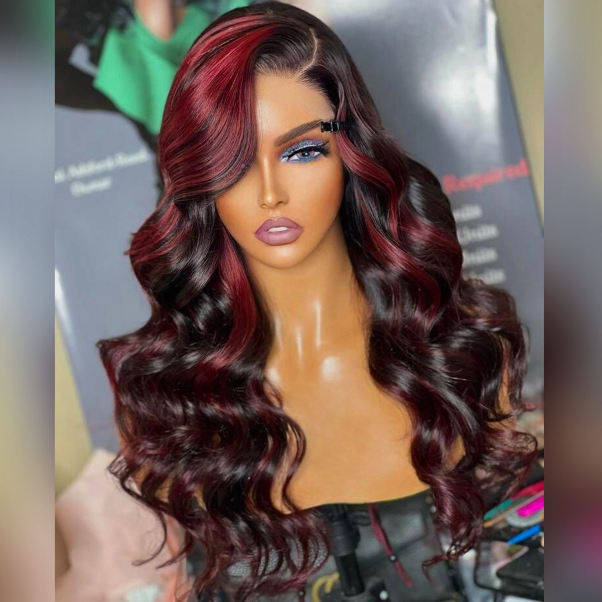Tinashe hair highlight 1b-burgundy body wave wig
