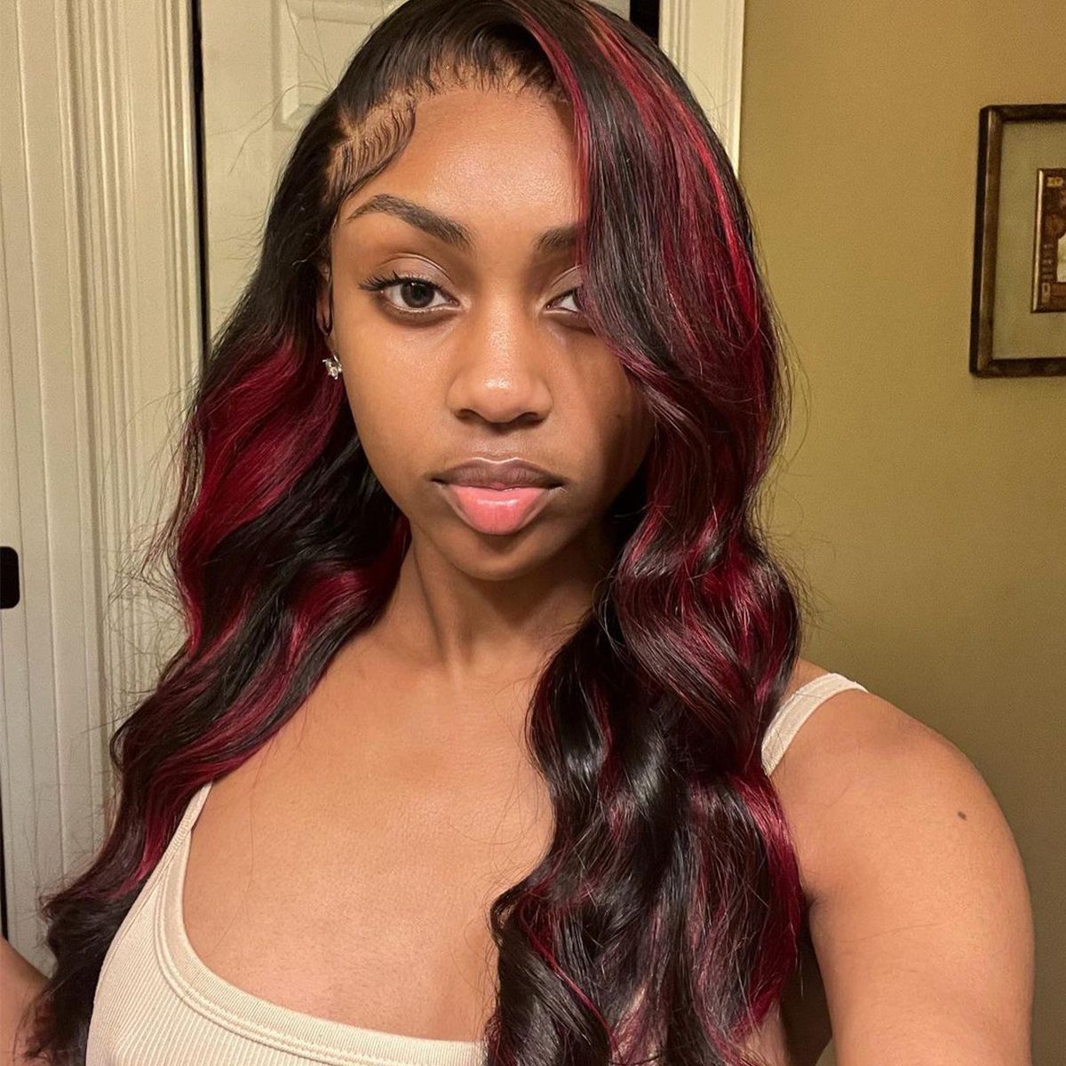 Tinashe hair highlight burgundy body wave wig