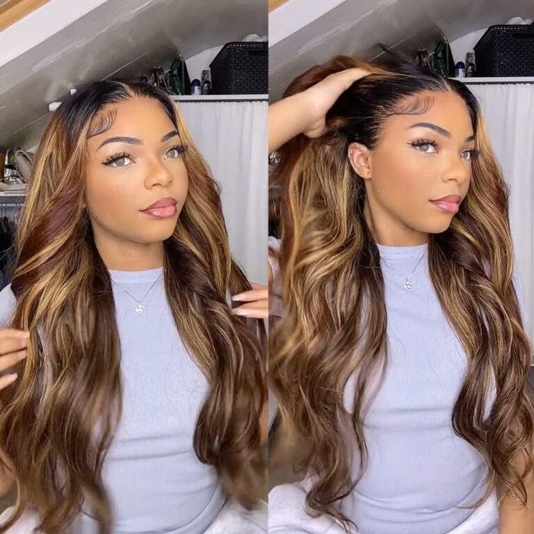 Ombre Highlight Brown With Dark Roots Balayage Body Wave 13x4 Hd Lace