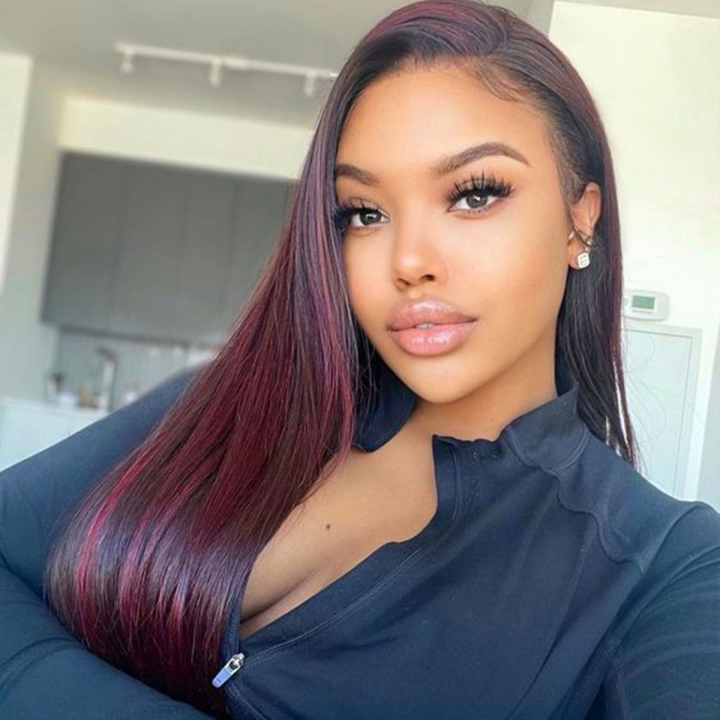Burgundy Highlight With Dark Roots Straight 13×4 HD Lace Frontal 