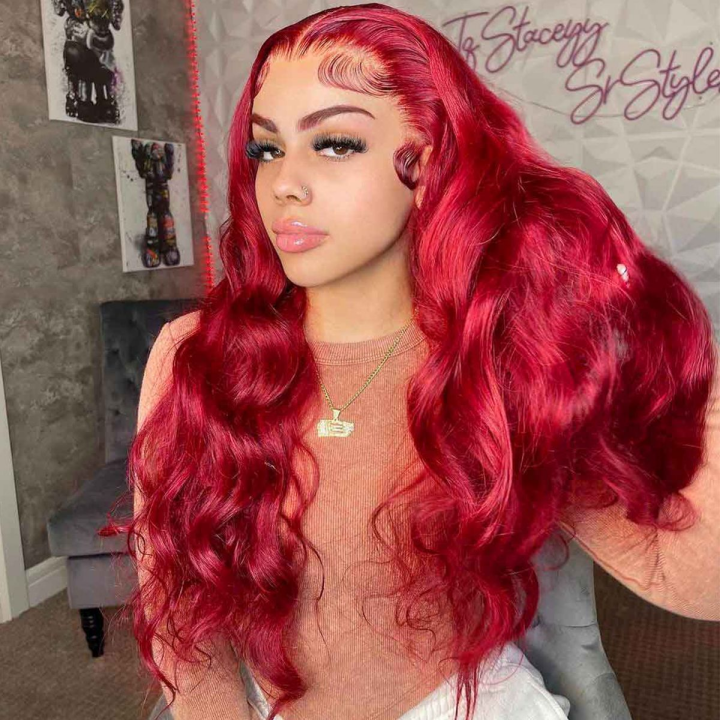 Red Body Wave Undetectable Lace Front Wig Human Hair Wigs