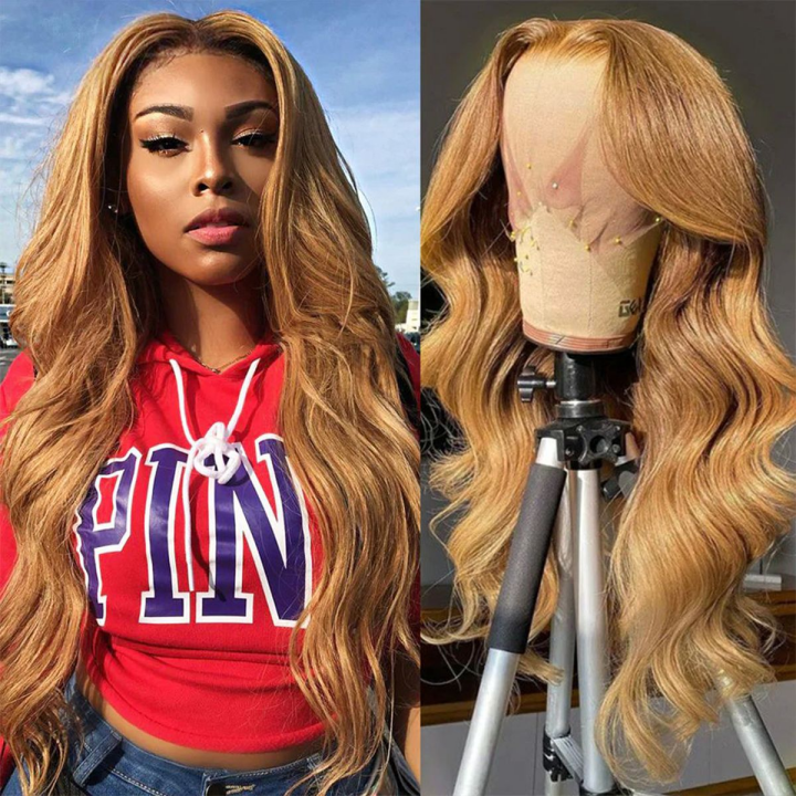 #27 Honey Blonde Body Wave Wig 5×5 13×4 HD Lace Front Wig 180% Human Hair Wig.