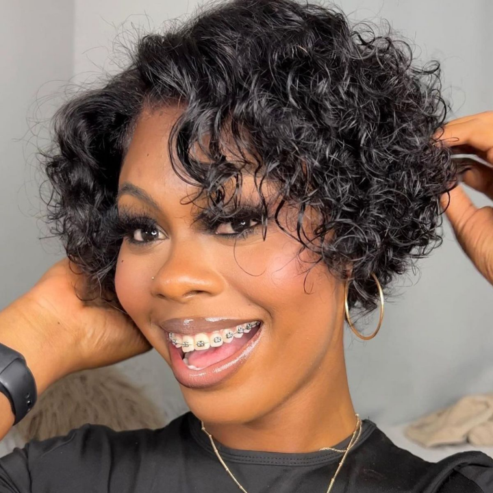 Pixie Cut Water Wave Short Bob Wig Bouncy Curly Glueless Lace Front Wigs