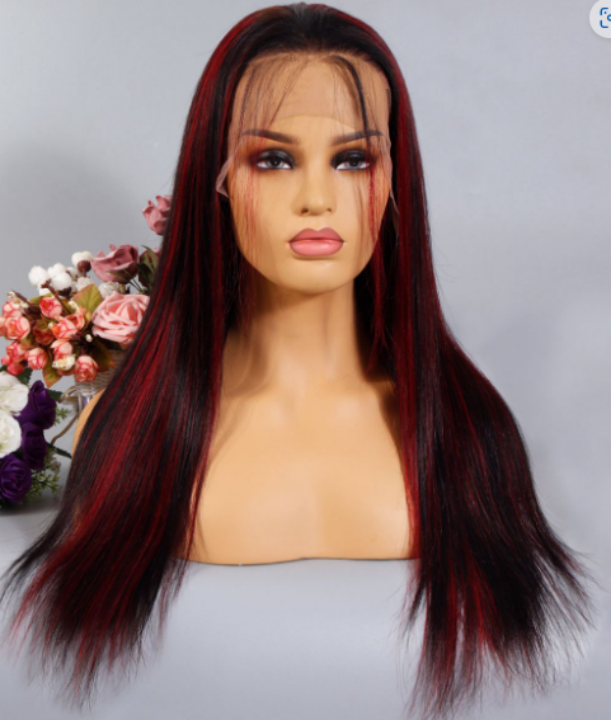 Burgundy Highlight With Dark Roots Straight 13×4 HD Lace Frontal Wigs