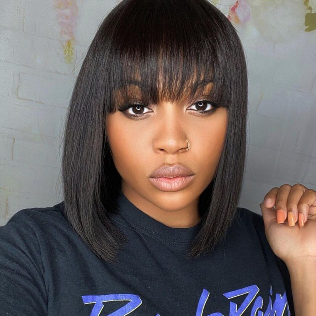 Tinashe hair glueless straight bob wig with bangs (6)