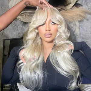 Tinashe hair blonde body wave wig with curtain bangs (3)