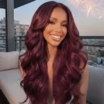 Tinashe hair dark burgundy layer loose wave wig 3