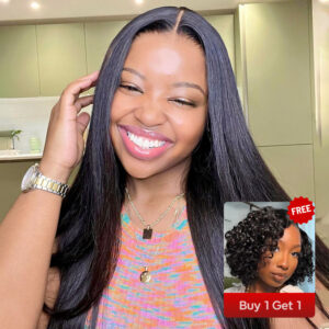 Straight wig with short water wave wig