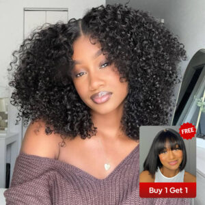 kinky curly bob wig and bob with bangs