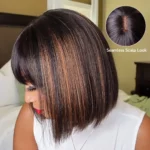Tinashe hair Yaki straight bob wig with bangs (1)