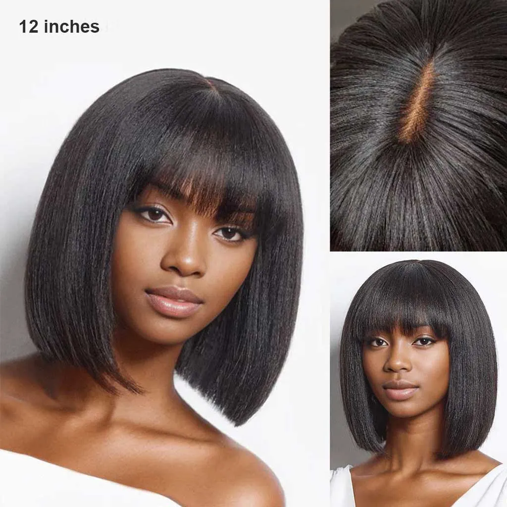 Tinashe hair Yaki straight bob wig with bangs (4)