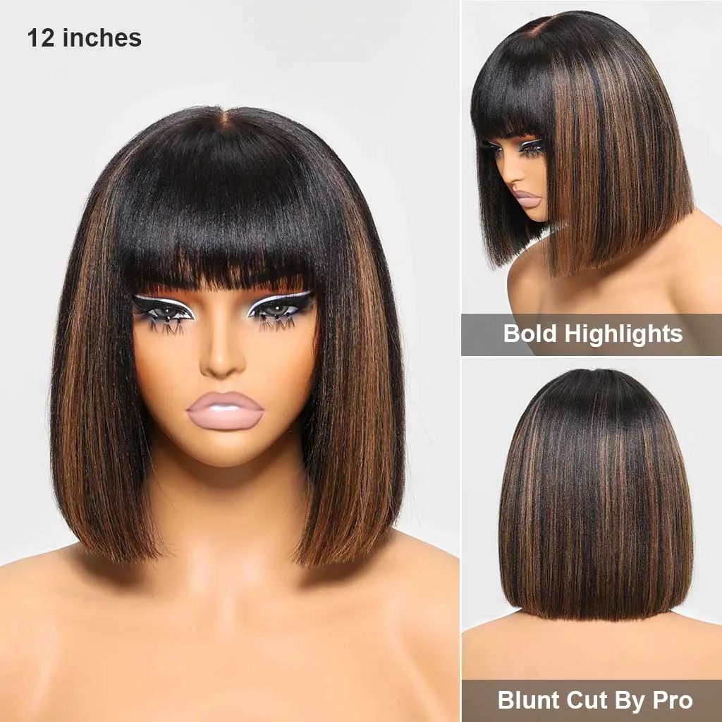 Tinashe hair Yaki straight bob wig with bangs (5)