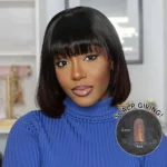 Tinashe hair Yaki straight bob wig with bangs (8)