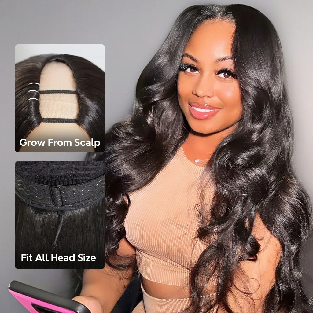 Tinashe Hair Body Wave Human Hair U Part Wigs & V Part Wigs Beginner Friendly Clip & Go - 28 inch - V Part