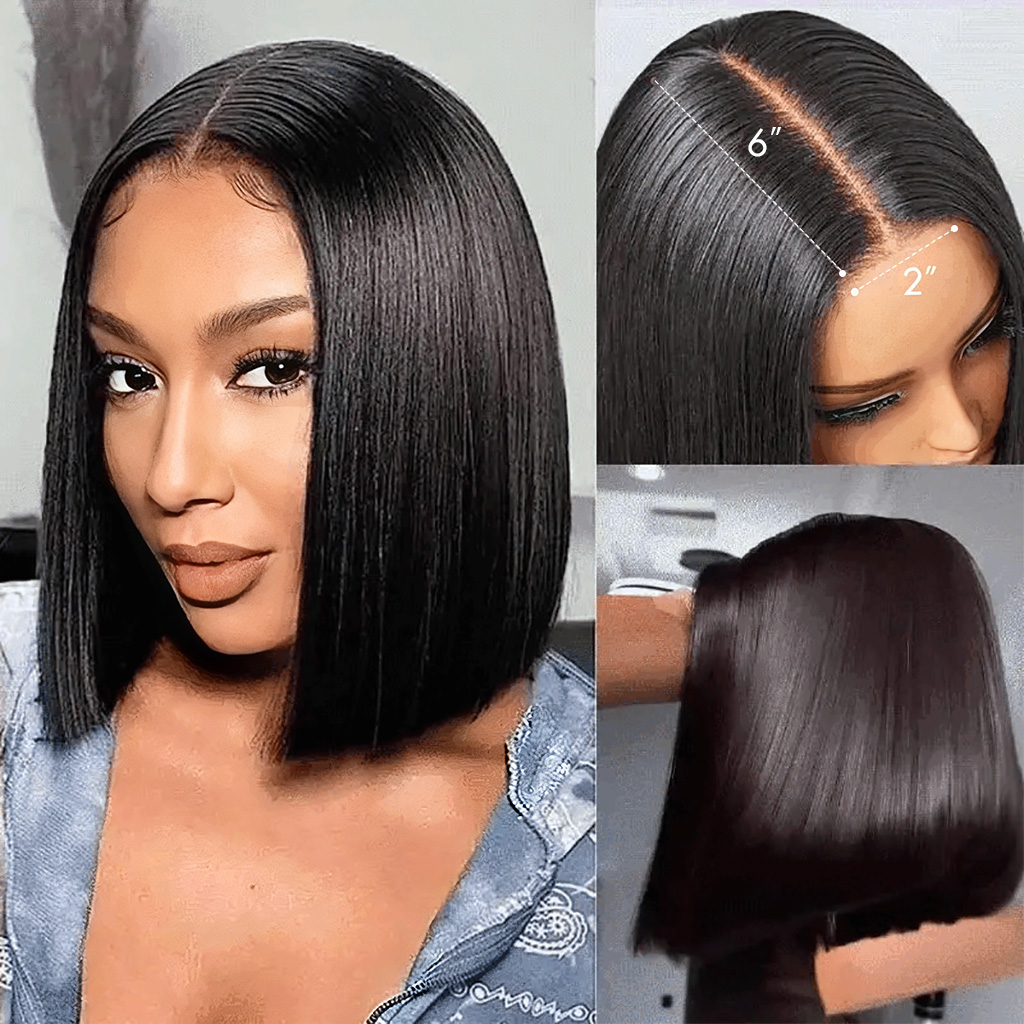 Tinashe Hair Super Double Drawn Bone Straight 2x6 Lace Bob Wig Raw Vietnamese Hair HD Lace Wig 220% - 8 inch