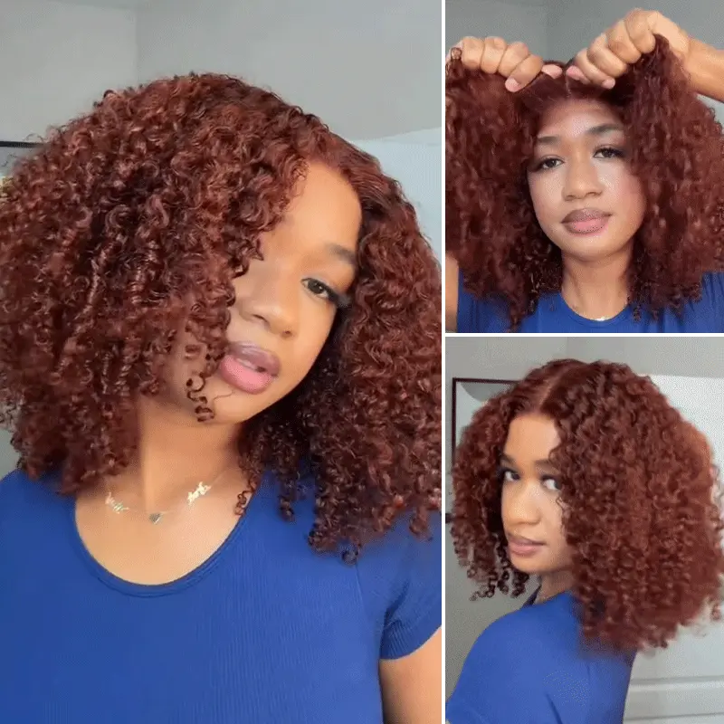 Tinashe hair reddish brown kinky curly short wig 1