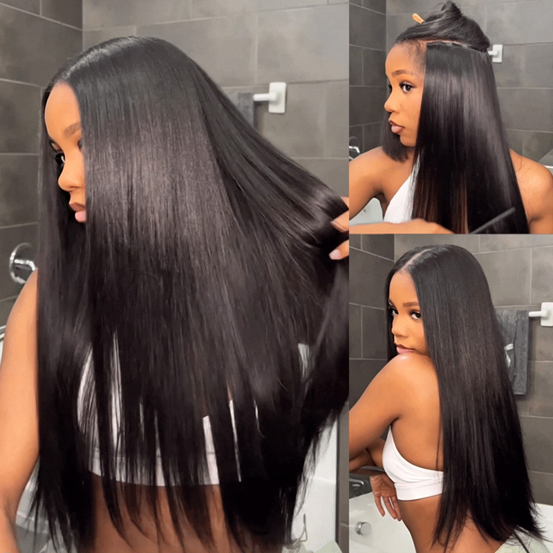 Tinashe Hair Seamless Clip In Hair Extensions Straight & Yaki Straight Virgin Human Hair 7Pcs/pack Natural Look - 16 inch - Straight - Seamless Clip In