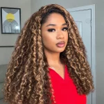 Tinashe hair highlight honey blonde burmese curly half wig (4)