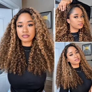 Tinashe hair highlight honey blonde burmese curly half wig (5)