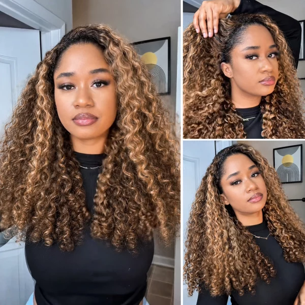 Tinashe hair highlight honey blonde burmese curly half wig (5)